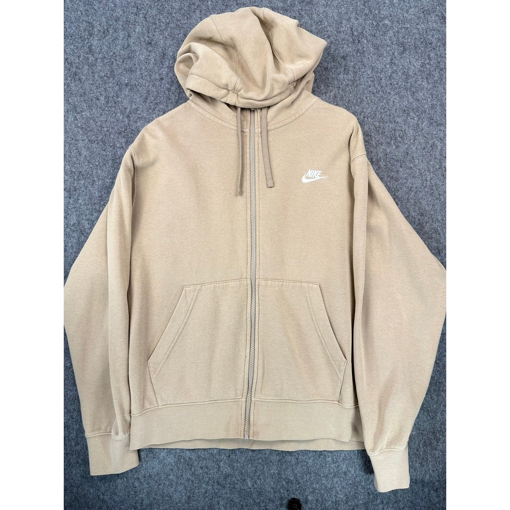 Nike Sportswear Club Fleece Full Zip Hoodie Tan Khaki Mens Medium BV2645-247